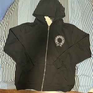 Chrome hearts leather horseshoe zip up hoodie